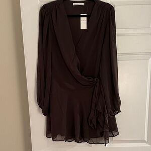 Abercrombie Dark Brown Long Sleeve Plunge Mini Dress